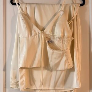 Princess Polly Cream Satin Lace Cami Top & matching skirt